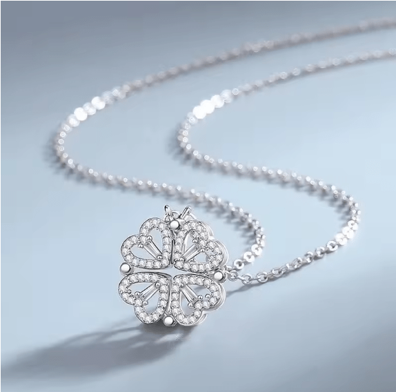 Flower Four Leaf Clower Hearts Necklace