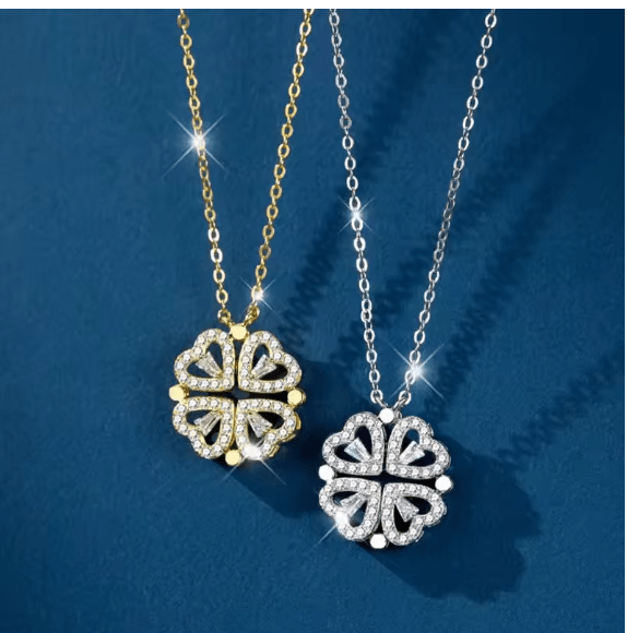 Flower Four Leaf Clower Hearts Necklace